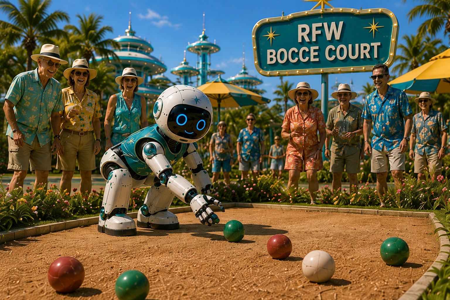 Companion robot sharing an activity with people — concept illustration
